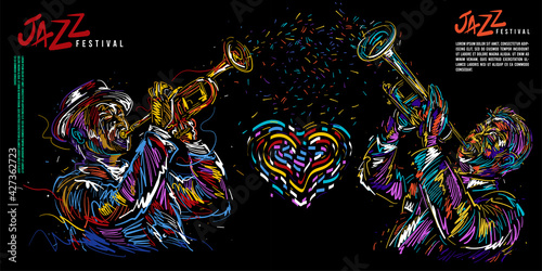 Jazz trumpet player. Vector illustration for jazz poster photo