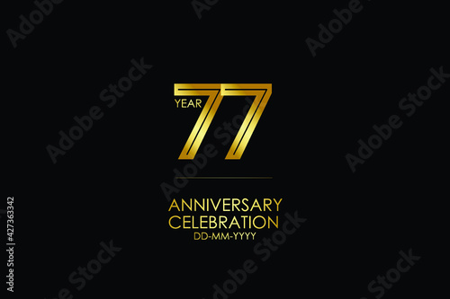 77 year anniversary celebration Gold Line. logotype isolated on Black background for celebration, invitation card, and greeting card-Vector