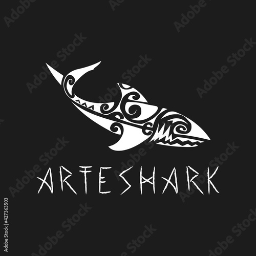 Shark logo design with archeological mixing