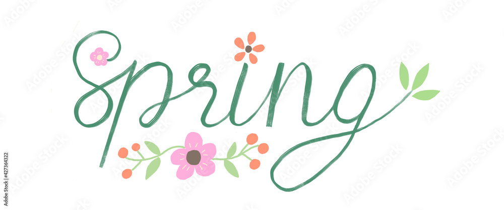 Spring design word  and flowers on white background , illustration template for spring season