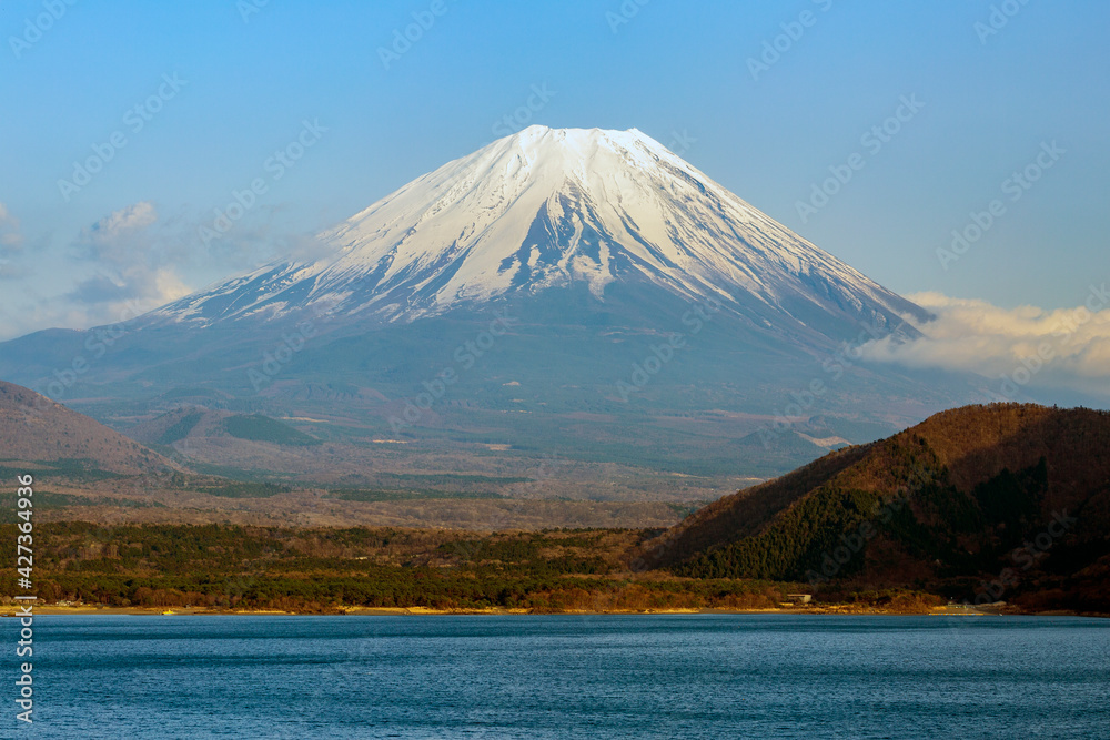 Lake overlooking Mount Fuji in Japan