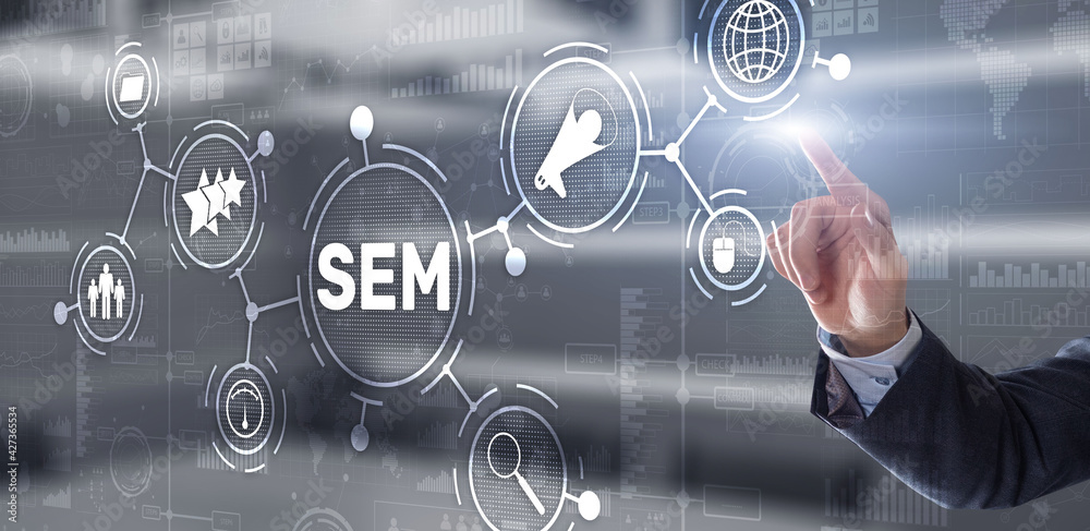 SEM Search Engine Optimization Marketing Ranking Traffic Website Technology Communication Concept SEM Search Engine Optimization Marketing Ranking Traffic Website Technology Communication Concept