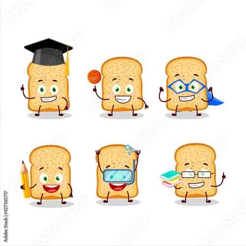 School student of bread toast cartoon character with various expressions