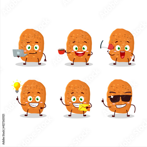 Chicken nugget cartoon character with various types of business emoticons