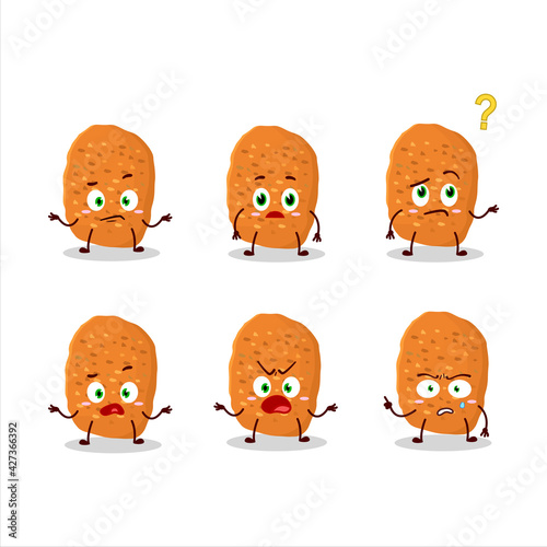Cartoon character of chicken nugget with what expression
