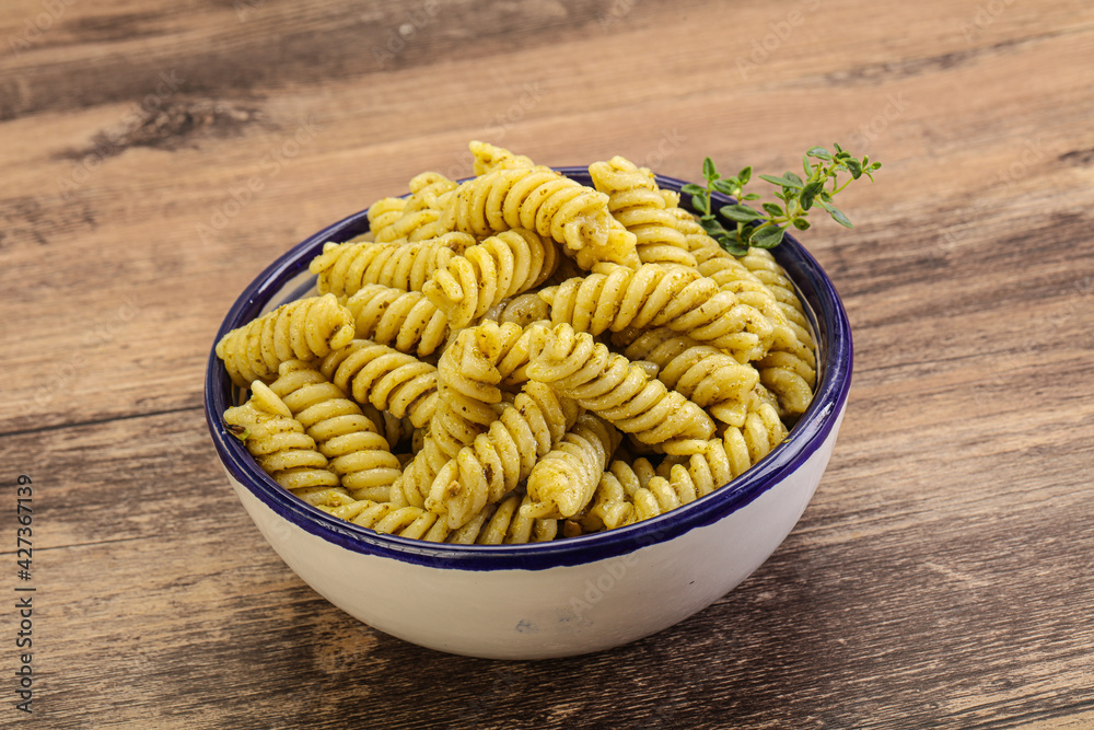 Italian pasta Fusilli with pesto Italian pasta Fusilli with pesto