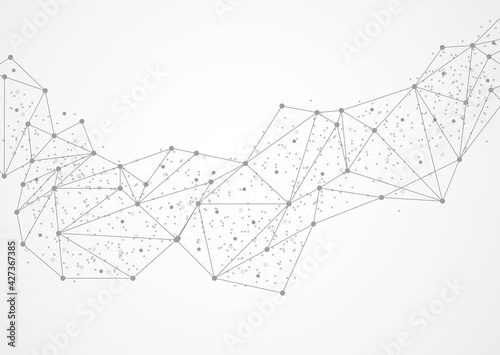 Abstract digital on white grey background. Wire frame polygon 3D mesh network line, design sphere, dot and structure. Vector illustration eps 10.