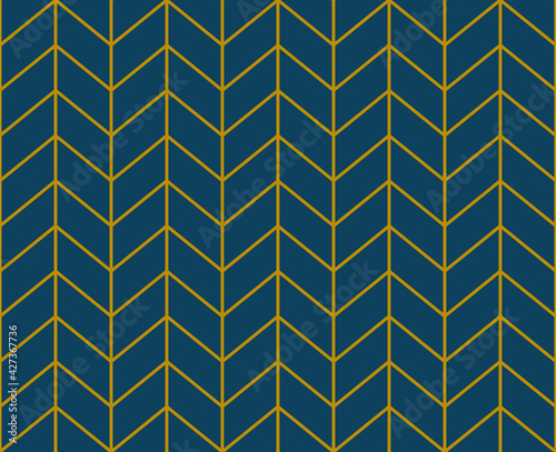 Simple chevron zigzag pattern in gold color outline on a dark blue-green background, geometric vector illustration