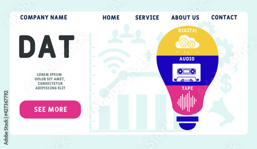 Vector website design template . DAT - Digital Audio Tape acronym. business concept background. illustration for website banner, marketing materials, business presentation, online advertising