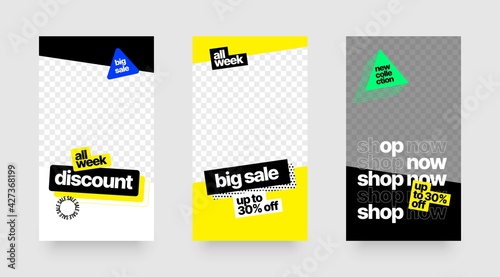 Stories template set for sale banner. Social media story mockup.