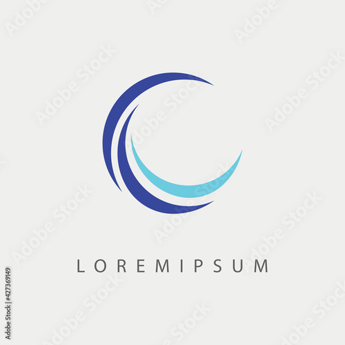 C Letter Circular Logo Design Template. Slash Circular Icon Line Art Vector
