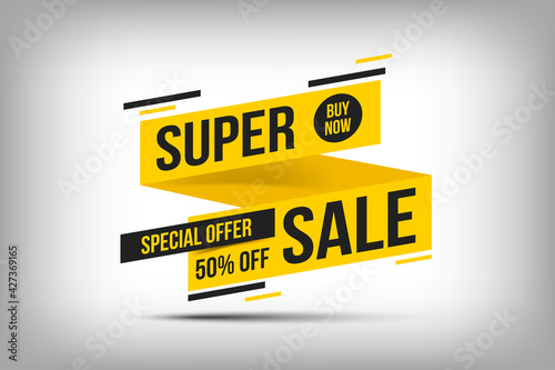 Super Sale modern banner, Special Offer poster design, Buy Now vector tag