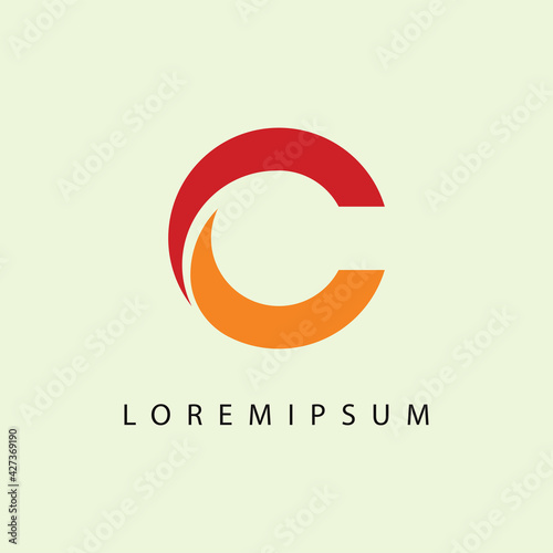 C Letter Circular Logo Design Template. Slash Circular Icon Line Art Vector