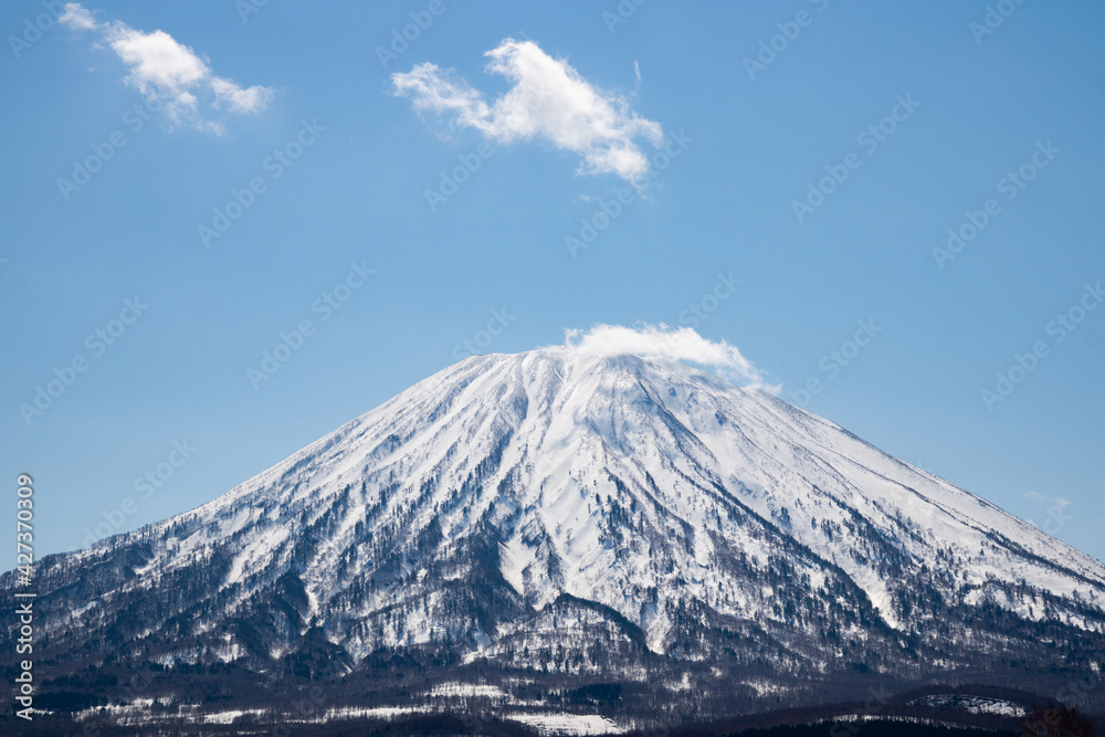 Mt.Yotei covered with snow (Yezo Fuji, Makkari Nupuri,  Mt.Shiribeshi)