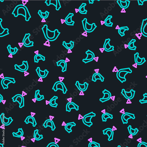 Line Wild west saddle icon isolated seamless pattern on black background. Vector Illustration