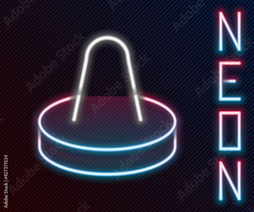 Glowing neon line Mallet and puck for playing air hockey game icon isolated on black background. Colorful outline concept. Vector Illustration