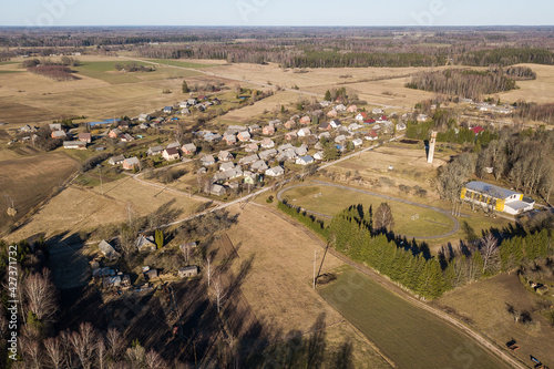 Aerial view of village Varme, Latvia. © Bargais