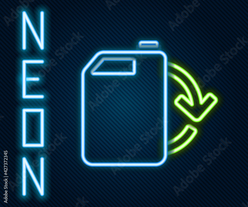Glowing neon line Eco fuel canister icon isolated on black background. Eco bio and barrel. Green environment and recycle. Colorful outline concept. Vector Illustration
