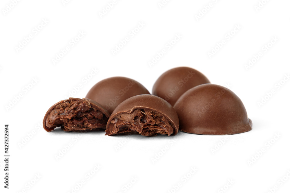 Chocolate praline candies isolated on white background. Chocolate praline candies isolated on white background.