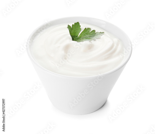 White bowl of creamy sour c...