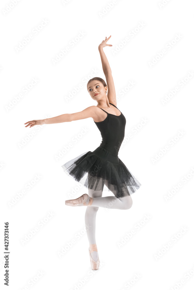 Beautiful young ballerina on white background