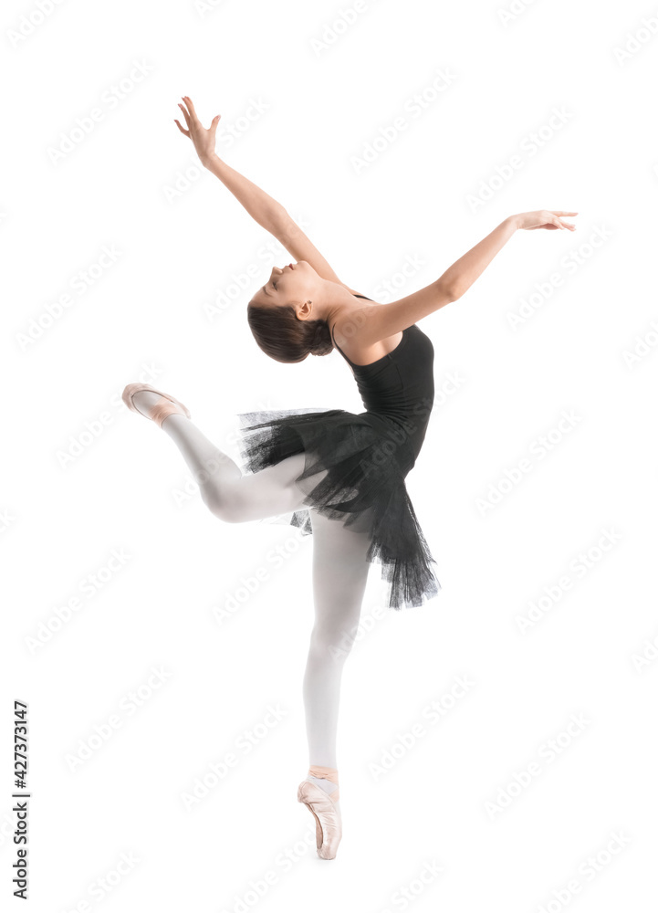 Beautiful young ballerina on white background