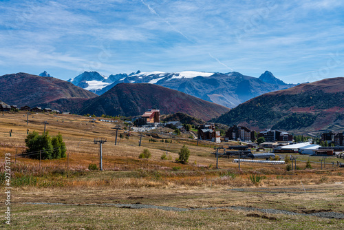 View of the mountains around Alpe d'Huez in the french Alps, France photo