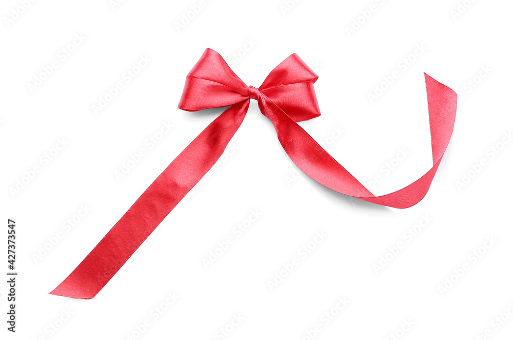 Beautiful red ribbon with bow on white background
