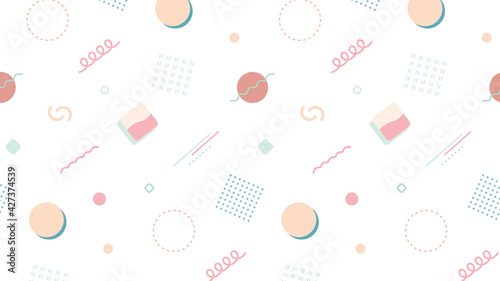 幾何学模様のカラフルな背景　パターン　ポップ　図形　丸　四角　三角　フラット　かわいい