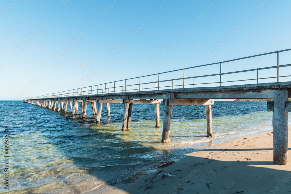 Iconic Marion Bay jetty at sunset during the summer season, Yorke Peninsula, South Australia