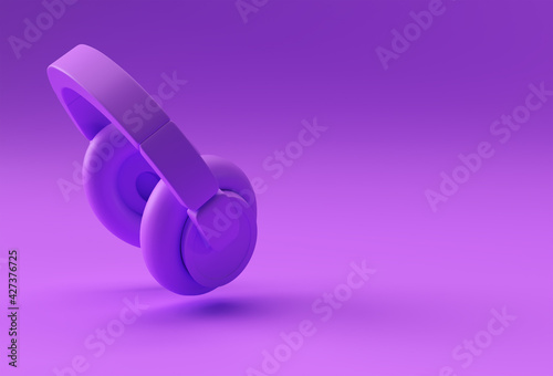 3D Rendering Yellow Headphones isolated on Purplle Background. photo