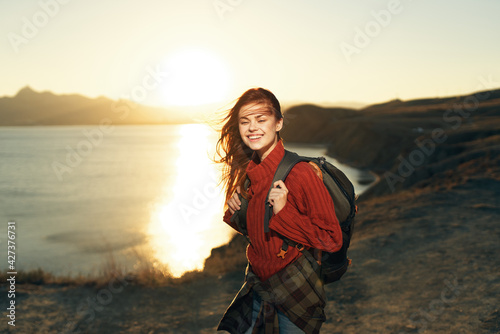 woman hiker outdoors landscape rocky mountains travel adventure