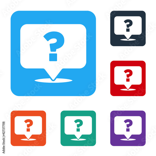 White Question mark icon isolated on white background. FAQ sign. Copy files, chat speech bubble and chart. Set icons in color square buttons. Vector