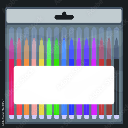 Set of fifteen markers with basic colors for drawing and painting. For sale and advertising markers and drawing them. Felt-tipped pen for courses on drawing. Set of markers with a cap for children.