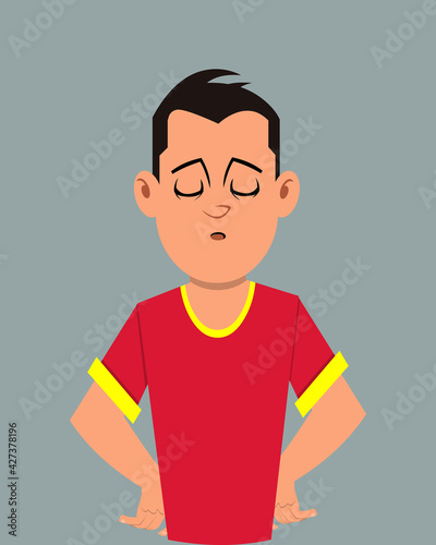Teenager sleepy facial expression vector illustration. Young businessman character expression for design, motion or animation.