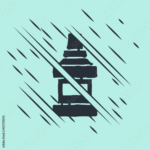 Black Mouthwash plastic bottle icon isolated on green background. Liquid for rinsing mouth. Oralcare equipment. Glitch style. Vector