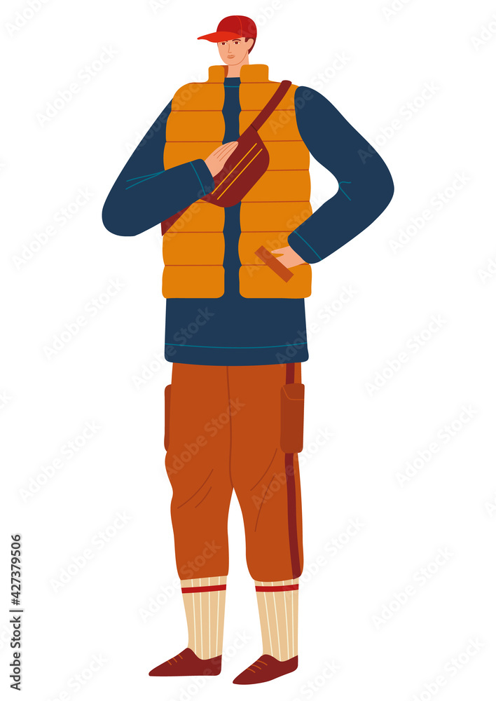Happy young people, cap style, smiling guy, isolated on white, fashionable appearance, design, flat style vector illustration. Happy young people, cap style, smiling guy, isolated on white, fashionable appearance, design, flat style vector illustration.