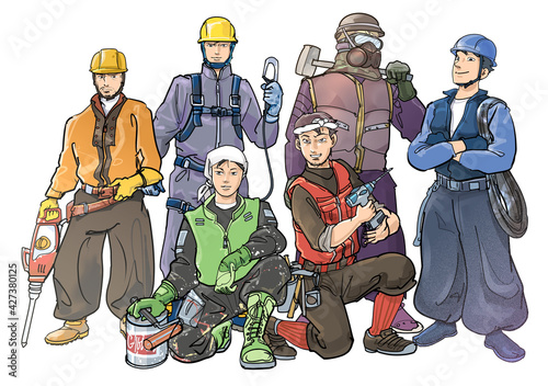 おしゃれな建設作業員6人チーム