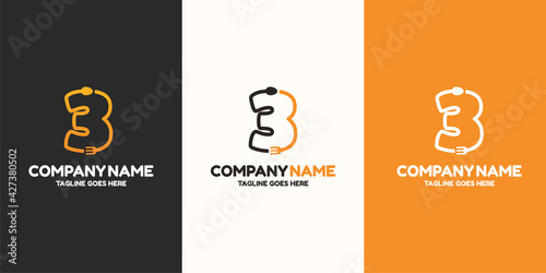 Initial Number 3 food Logo Design Template. Illustration vector graphic. Design concept fork and spoon With letter symbol. Perfect for cafe, restaurant, cooking business
