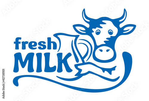 Fresh Milk logo for dairy products - cow with jug
