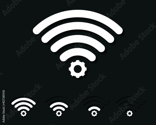 Set of gear wifi sign. Internet signal with a wheel or gear symbol. Illustration vctor