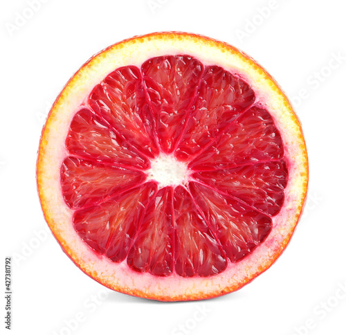 Cut red orange isolated on white. Exotic fruit