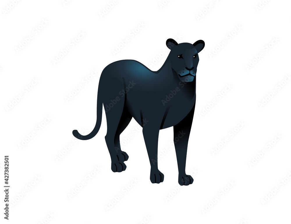 Fototapeta premium Black panther wild big cat african jungle hunter cartoon animal design vector illustration on white background