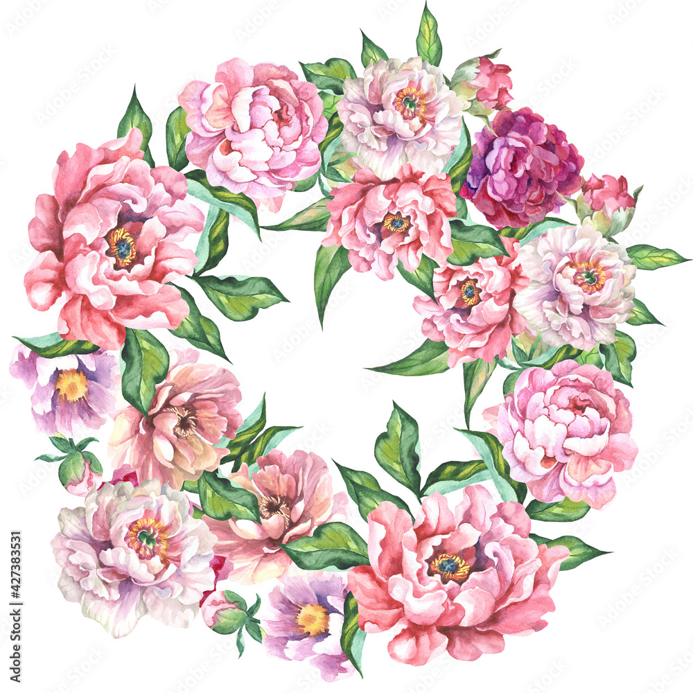 flowers wreath.watercolor peonies