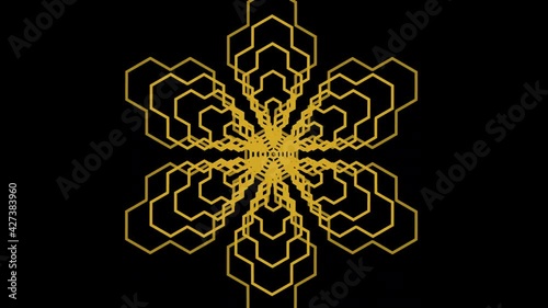 Video animation of Fortuna Gold #DAA520 color object, positioned in the center that duplicates and expands in concentric waves as it increases in size, generating hypnotic and psychedelic effect.