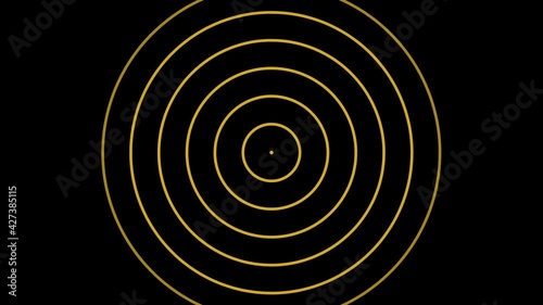 Video animation of Fortuna Gold #DAA520 color object, positioned in the center that duplicates and expands in concentric waves as it increases in size, generating hypnotic and psychedelic effect.