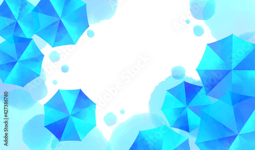 水彩傘と雨粒(クリアブルー）