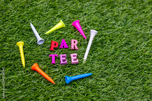 Εκτύπωση καμβά Golf Party with golf par tee on green grass