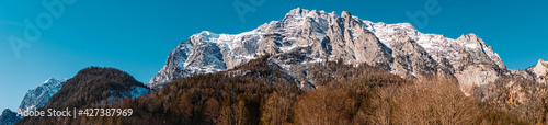 High resolution stitched panorama of a beautiful winter landscape at the famous Hintersee, Ramsau, Berchtesgaden, Bavaria, Germany © Martin Erdniss