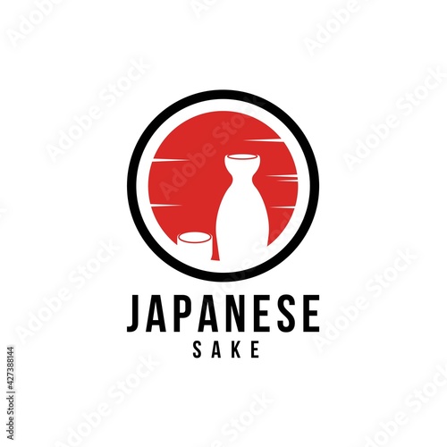 Sunset Japanese Sake Bottle Oriental Japan Beverage Symbol Logo design inspiration